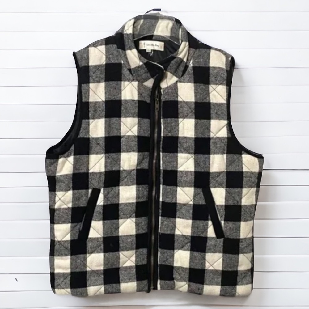 Vanilla Bay Black & White Buffalo Check Quilted Vest, Women's Size XL